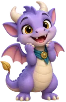 Pip, a little purple dragon, cheering.